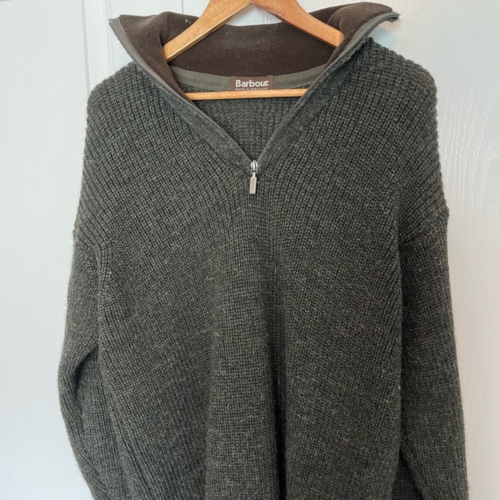 Men’s Barbour half zip wool sweater.